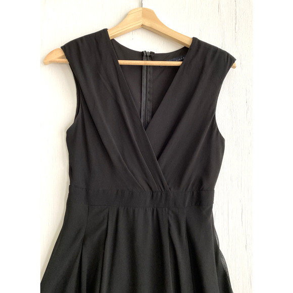 ZARA Black Chiffon Fit Flare A Line Dress Wrap Surplice Neckline Lined Size S - Picture 2 of 4